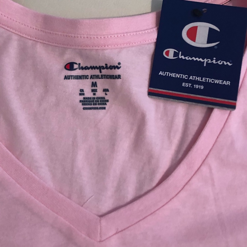 NWT Champion women’s pink v-neck t-shirt size medium.
